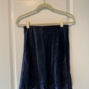 Babaton Satin Navy Blue Mini Skirt